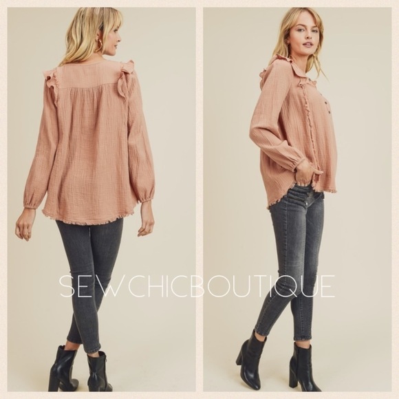 Raw Edge Ruffle Detail Top in Terracotta - Picture 3 of 5